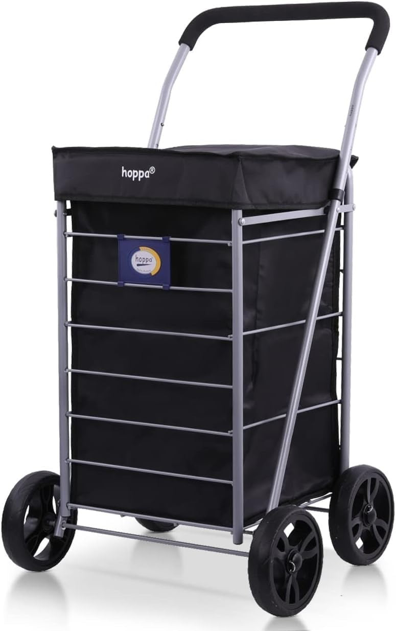4 Wheel Lightweight Folding Shopping Trolley 75.6L Extra Large Black