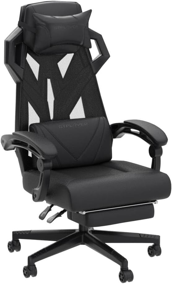 Ergonomic Mesh Gaming Chair Recliner w/ Footrest Lumbar Support