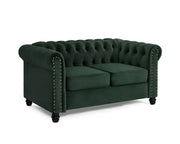 Green Velvet Chesterfield 2 Seater Sofa Tufted Scroll Arm UK Ready