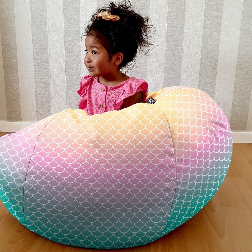 Kids Mermaid Bean Bag Chair with Footstool – Washable & Comfy Seat