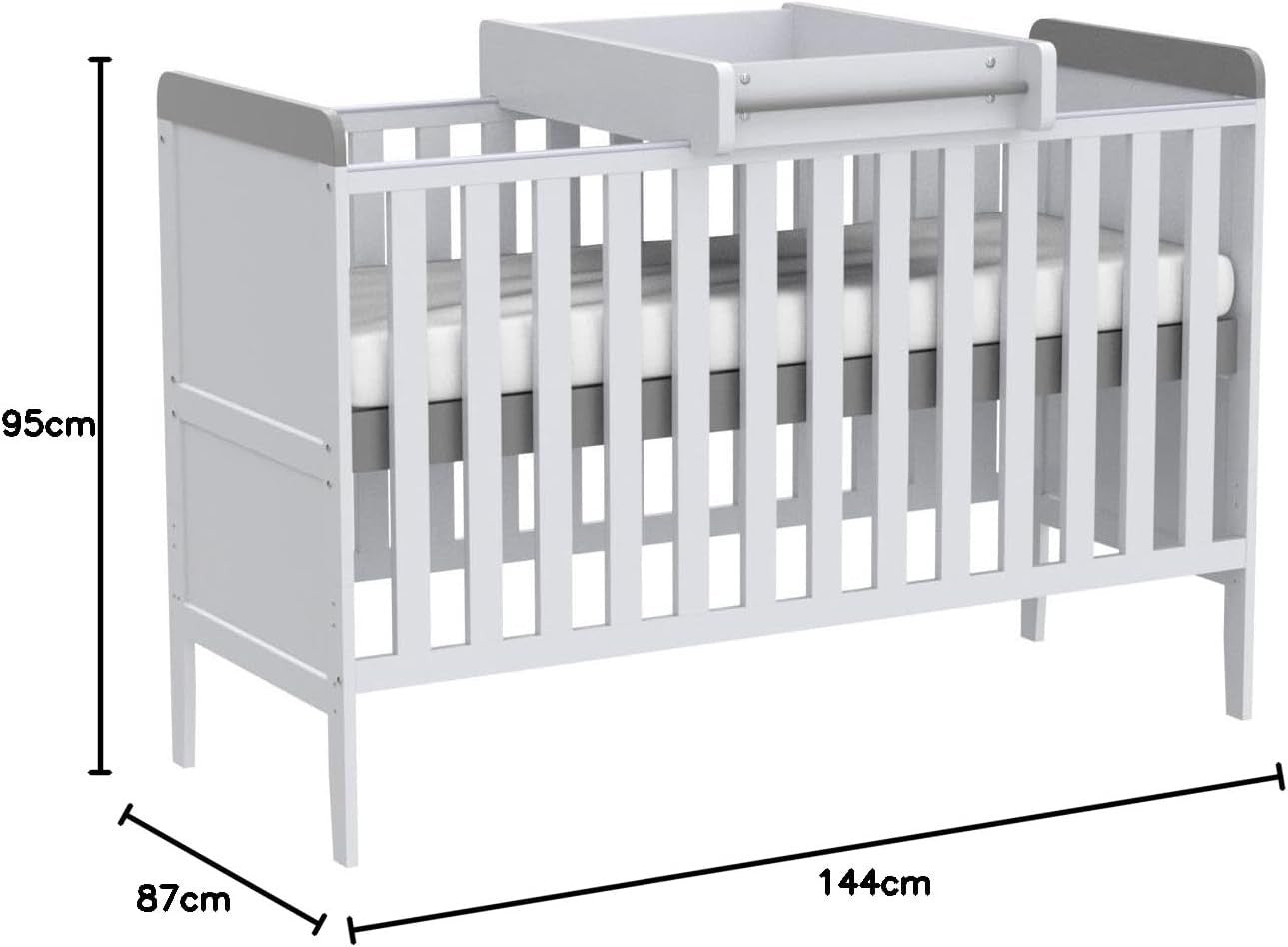 3in1 Mini Cot Bed Drawer Toddler Sofa Adjustable Height Wooden Frame White/Grey