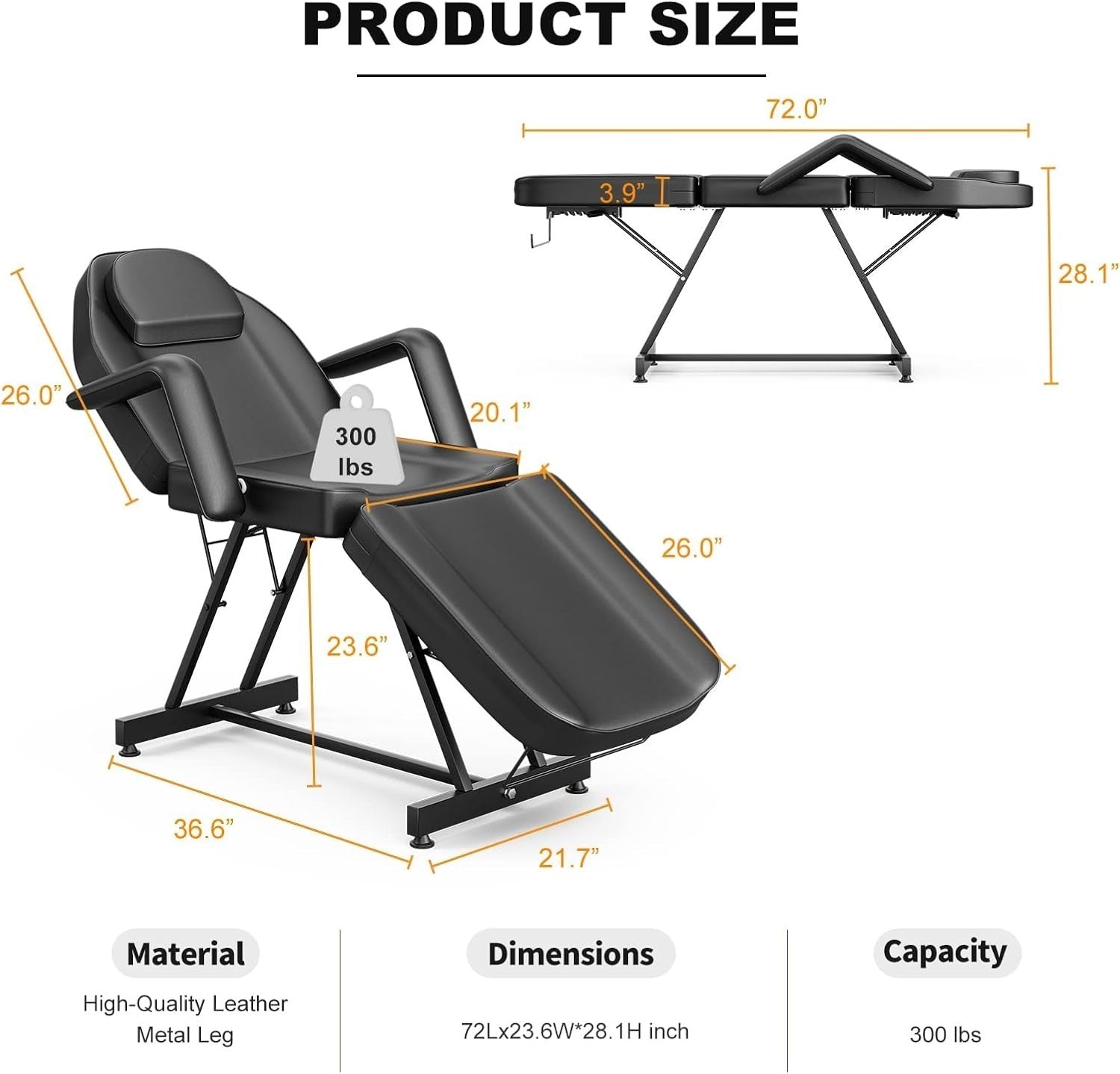 Adjustable 3-Section Beauty Massage Bed w/ Hydraulic Stool & 20 Sheets Black