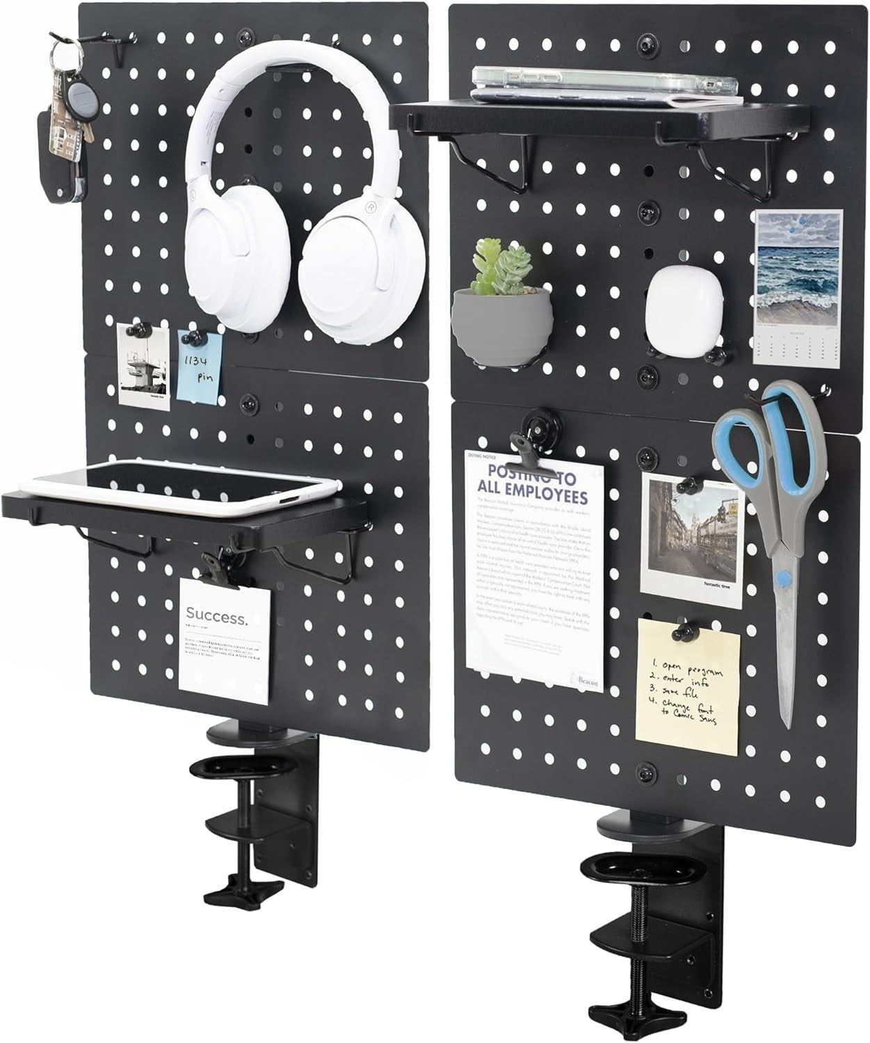 Clamp-On Steel Desk Pegboard 61×51cm Magnetic Organizer Panel Black