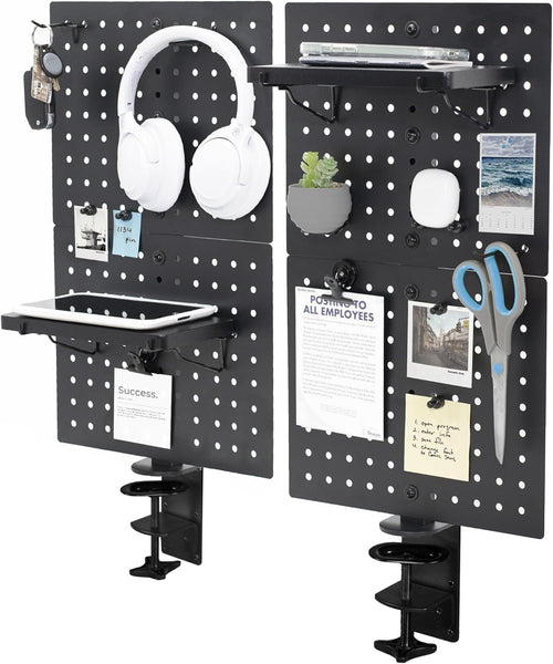Clamp-On Steel Desk Pegboard 61×51cm Magnetic Organizer Panel Black