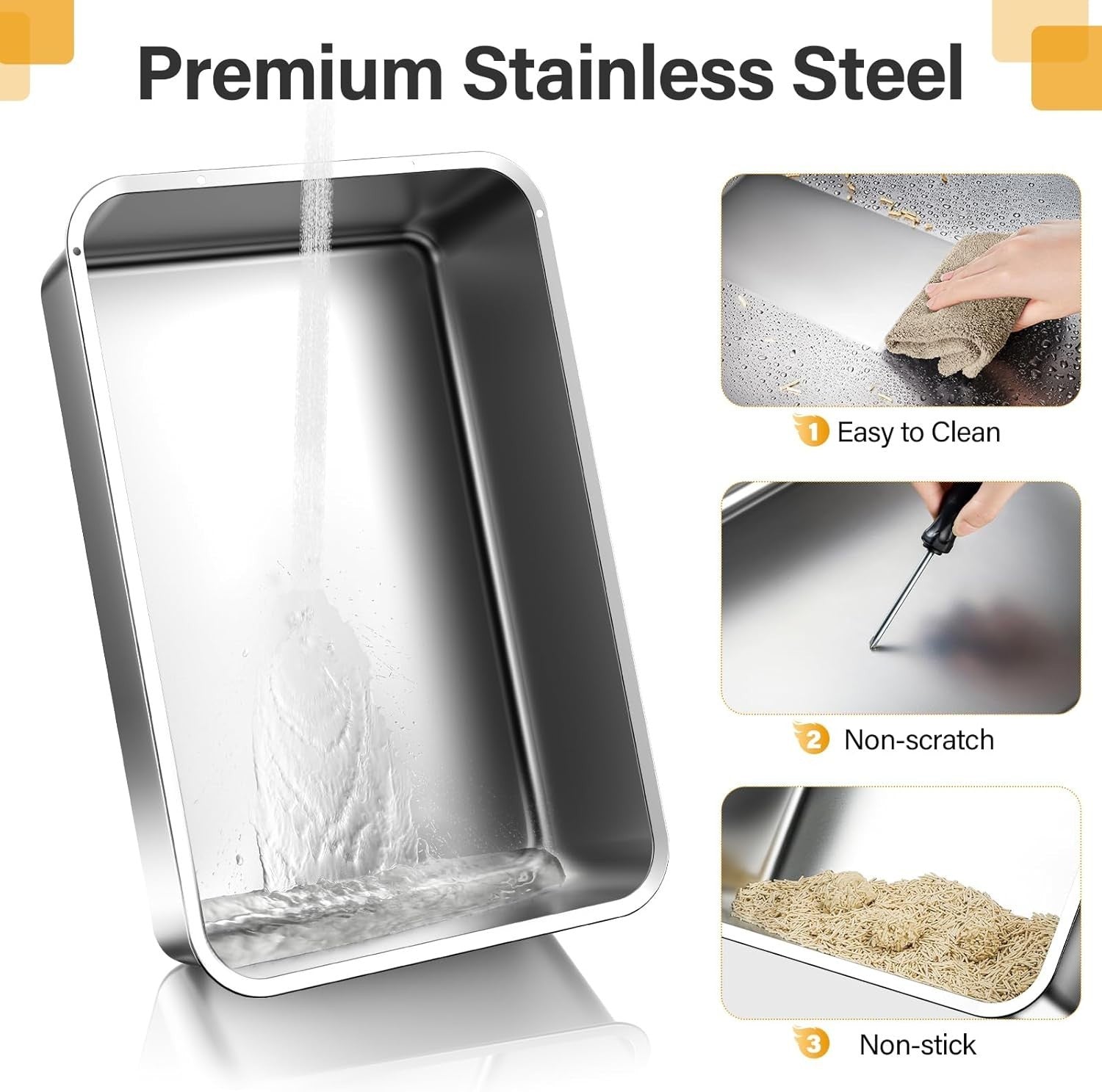 XL Stainless Steel Cat Litter Box Drawer Tray Dual Entry Odor Control