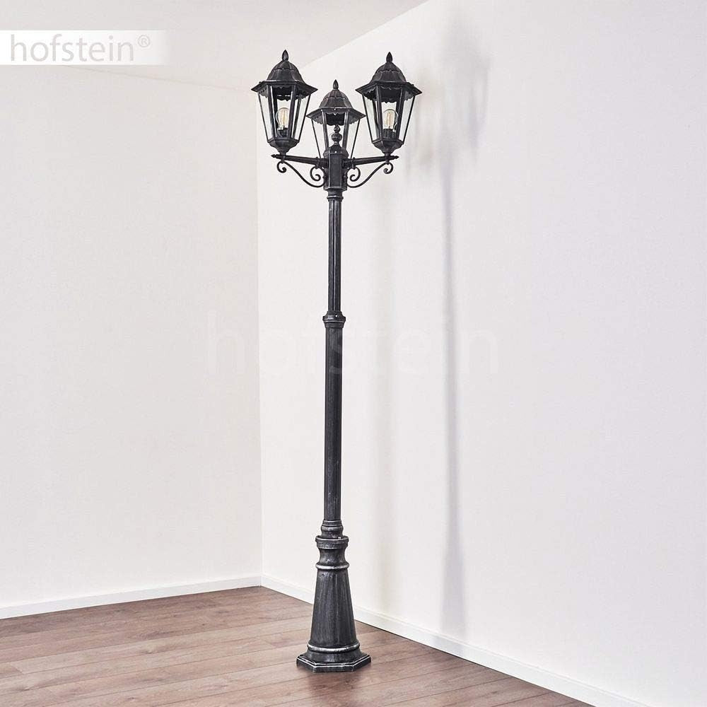Lignac 245cm 3-Arm Vintage Outdoor Lamp Post Black Silver IP44