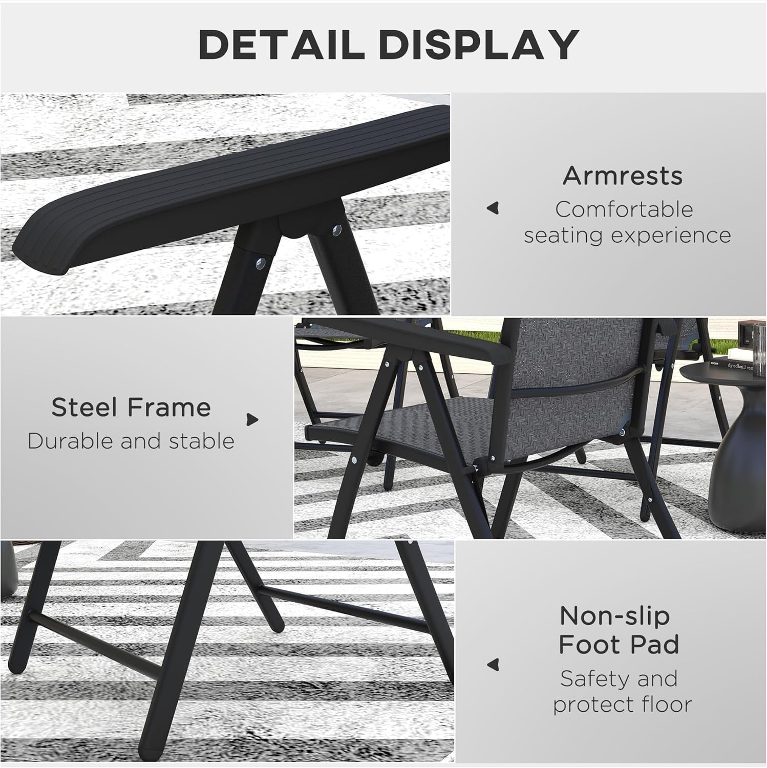 Outdoor Folding Rattan Chairs Set of 2 Adjustable Recliner Patio Dining Grey