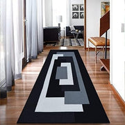 Extra Long Hallway Runner 80x300cm Black Grey Geometric Flat Weave Rug