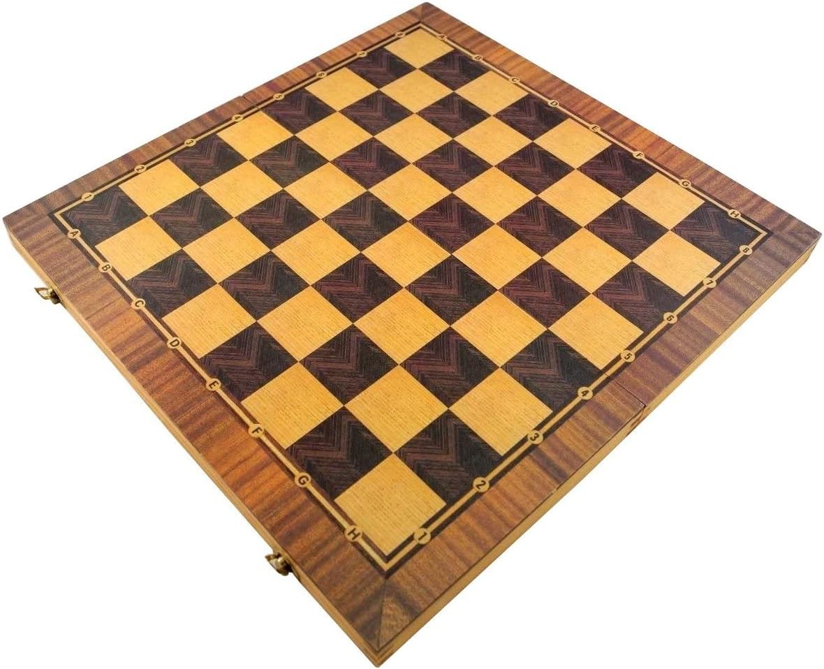 Large Wooden Backgammon Set 40x40cm Folding Board with Chessboard
