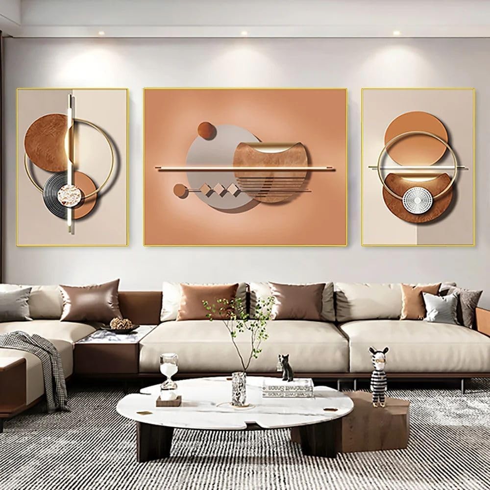Abstract Geometric Canvas Wall Art Set of 3 Framed