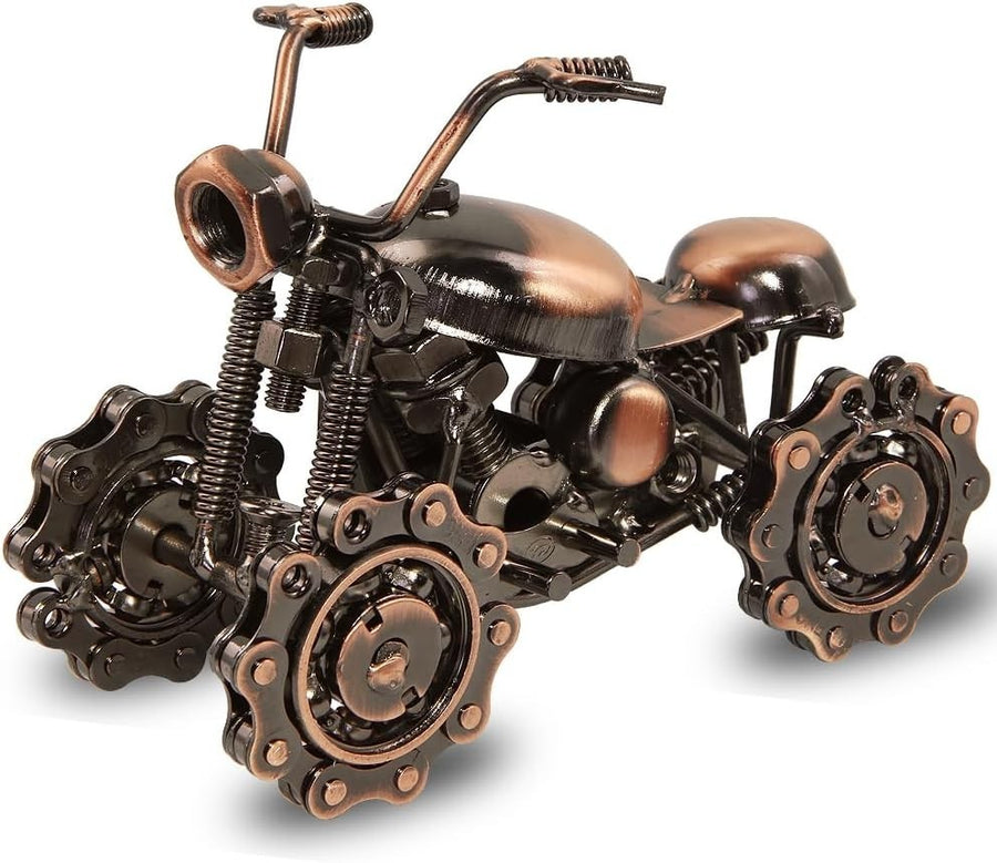 Copper Motorcycle Model Figurine - Retro Metal Desk Ornament, Unique Gift