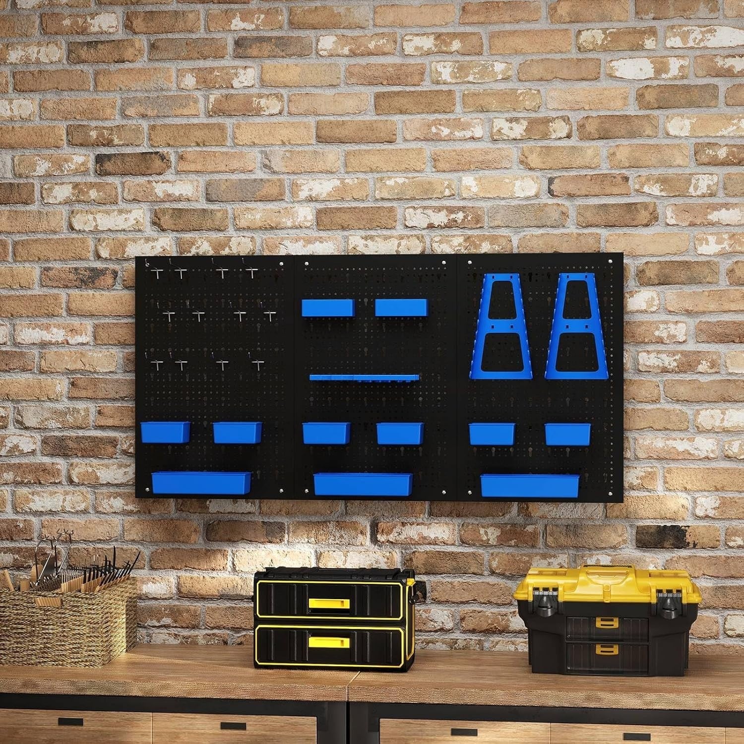 Black+Blue Pegboard Tool Organizer 3 Boards 26 Accessories Wall Rack