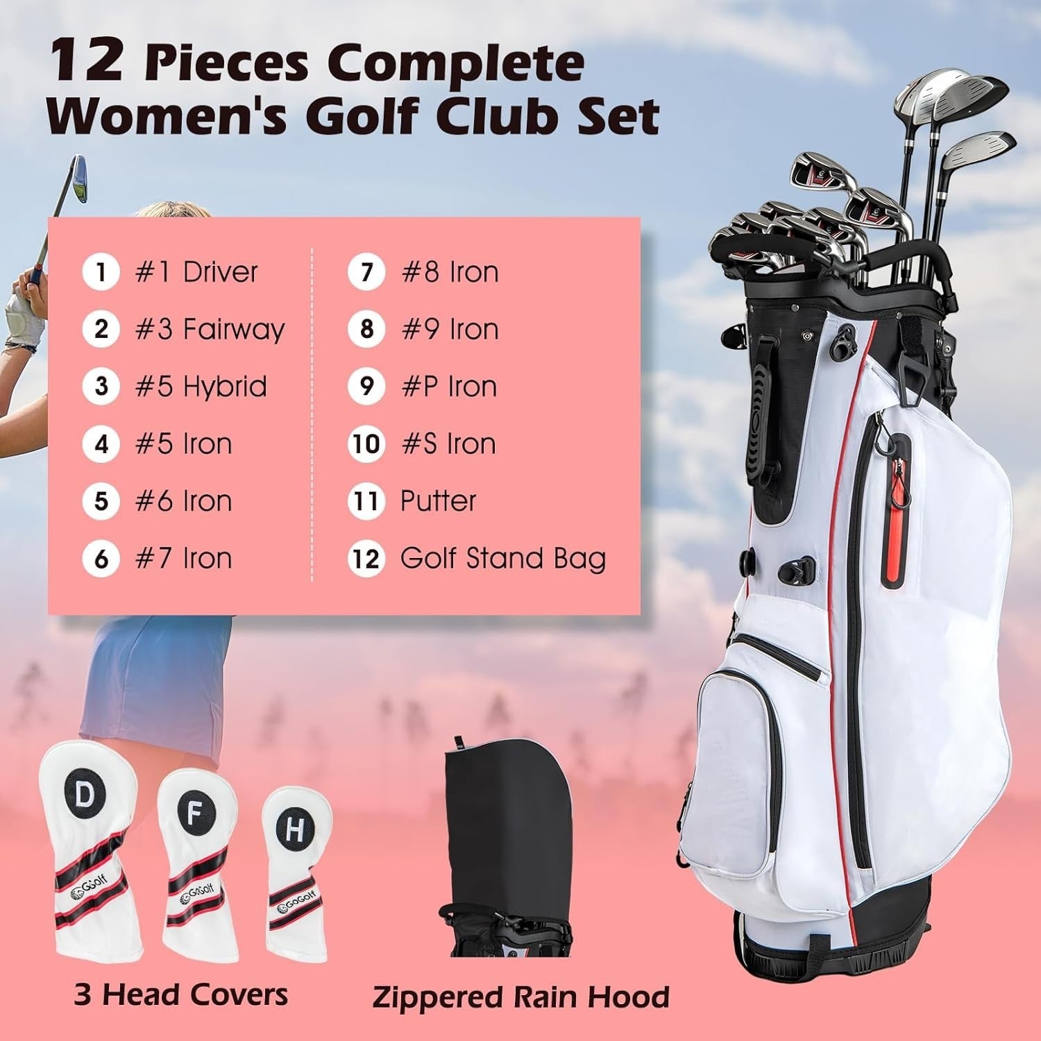 Women’s Right Hand Golf Clubs 12pc Complete Set 460cc Driver Stand Bag