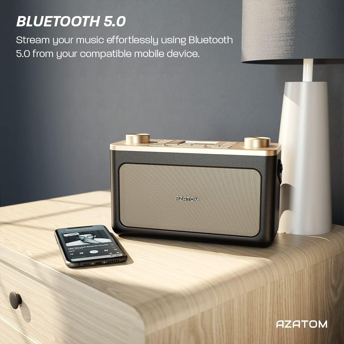 Black Gold DAB DAB+ FM Bluetooth Portable Radio Dual Alarm Leather Style