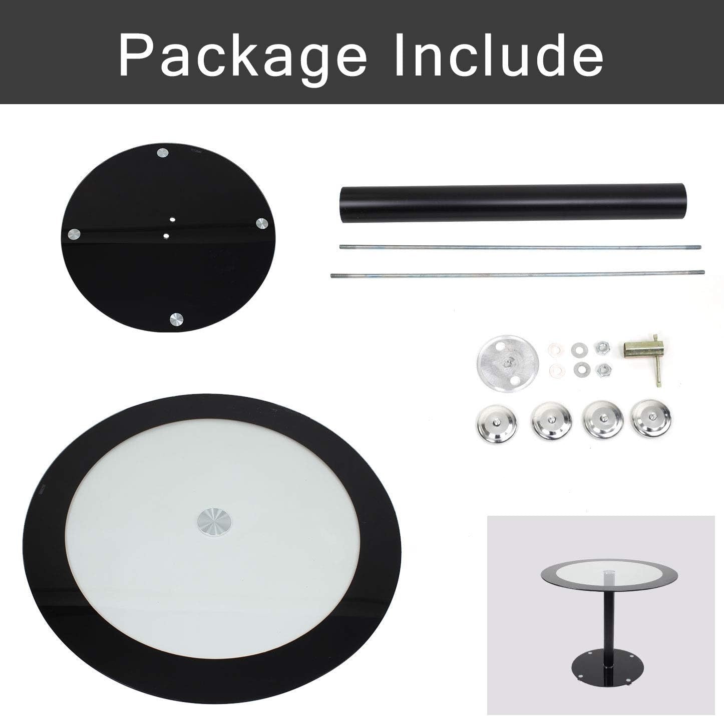 Round Glass Dining Table 90cm Black Tempered Metal Base Kitchen Table