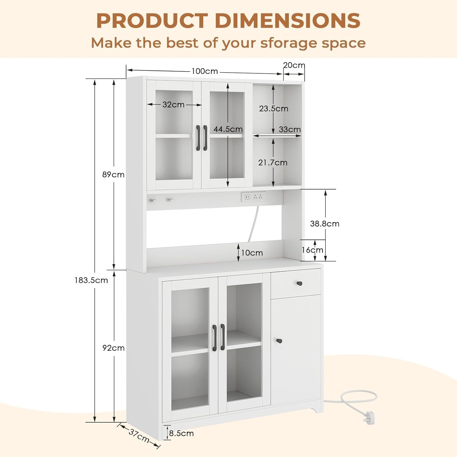 White Tall Kitchen Pantry Cupboard 5 Doors 1 Drawer 183.5cm