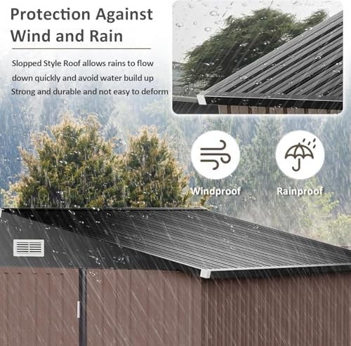 Metal Garden Shed 10x8ft Outdoor Storage Waterproof Tool Box Brown