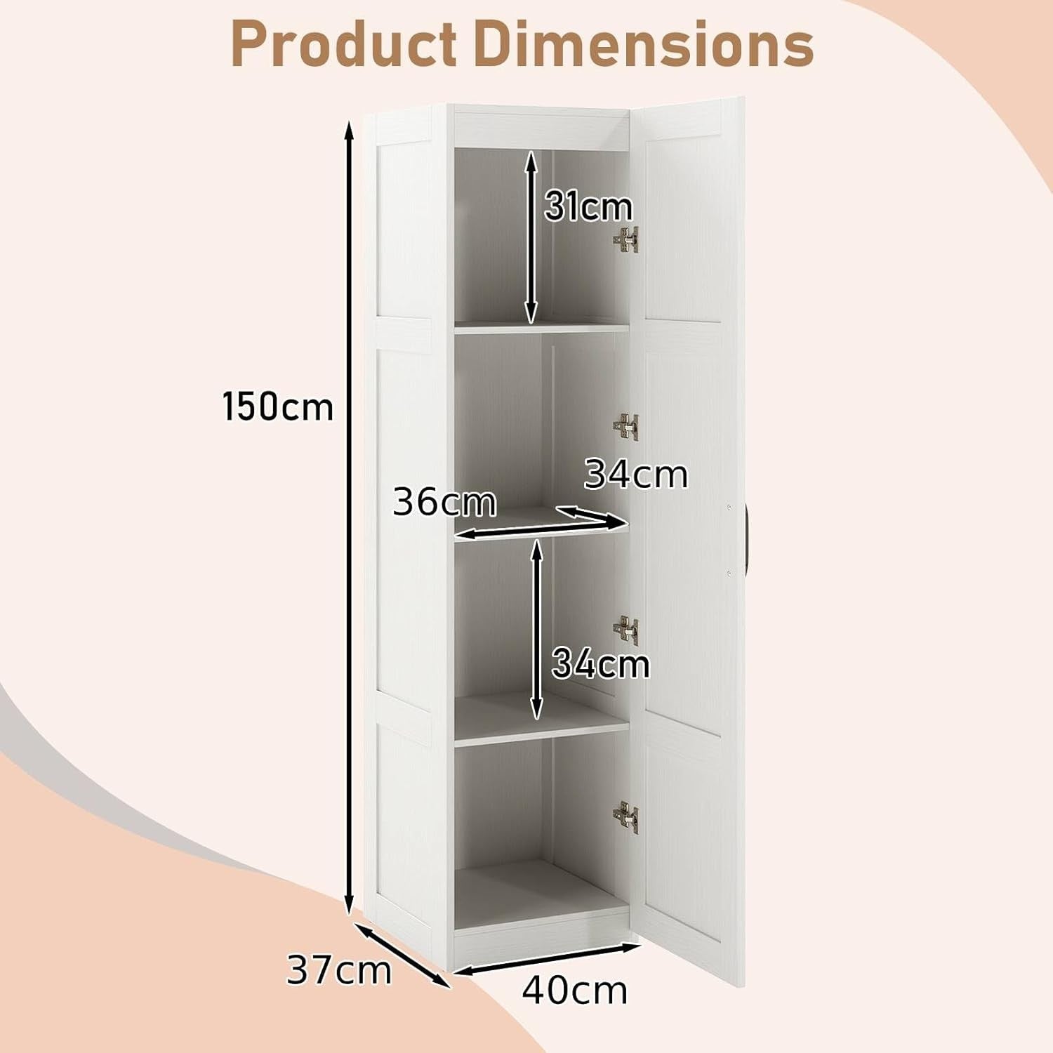 Tall White Kitchen Cupboard 4 Tier Wooden Storage Cabinet Organizer Unit