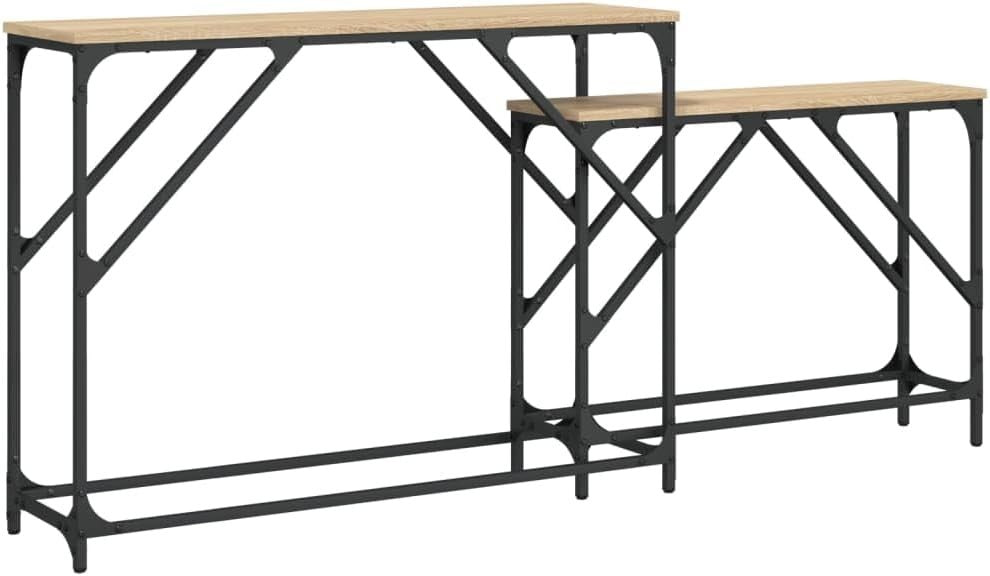 Nesting Console Table Sonoma Oak Metal Frame 80kg Capacity Entry Sofa Side Desk