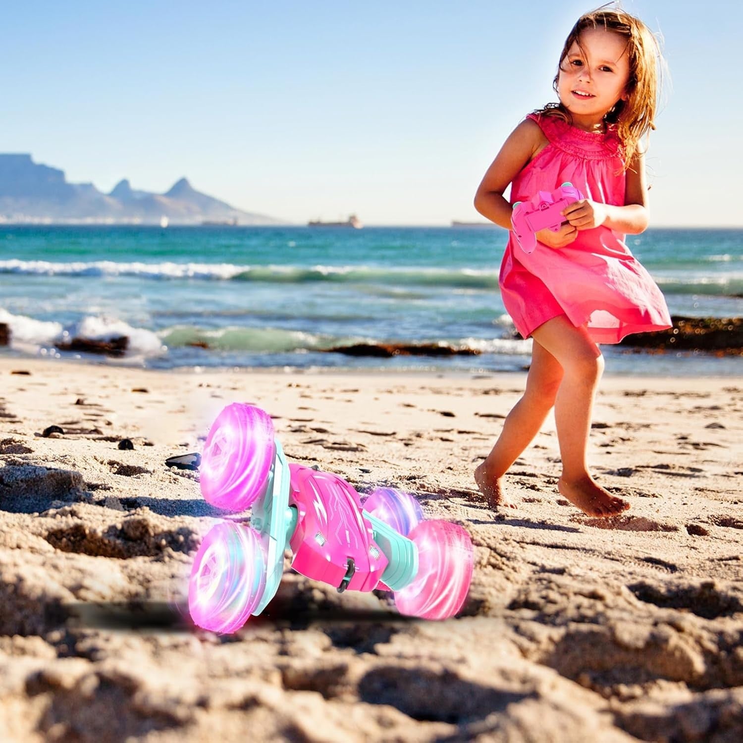 Pink RC Car 4WD 360° Stunt Car with LED Lights Gift for Girls Boys Age 3-12