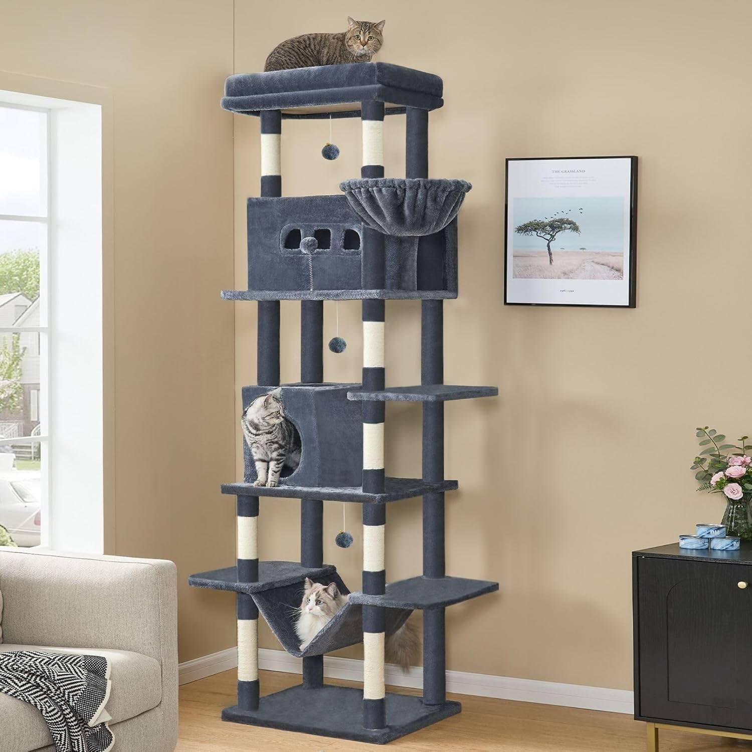 210cm Tall Cat Tree Tower Multi-Level Scratching Posts Condos Large Cats