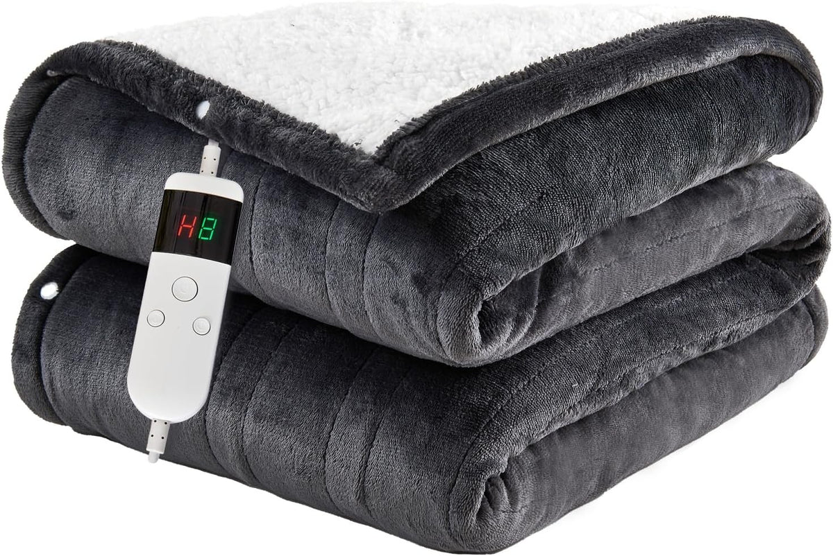 Electric Heated Throw Blanket 10 Heat Settings Sherpa Fleece Auto Off 150x200cm