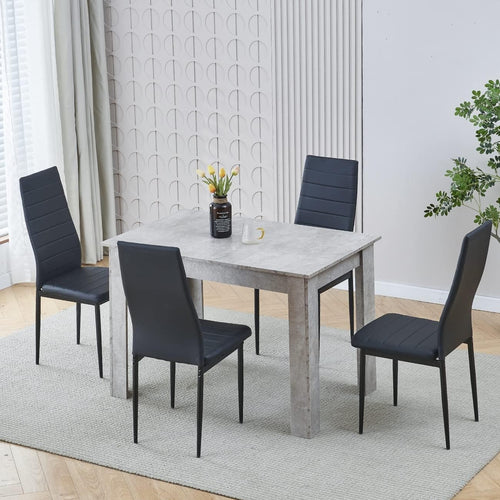 4 Seater Dining Table Set Faux Leather Chairs Grey Wood Compact 110cm
