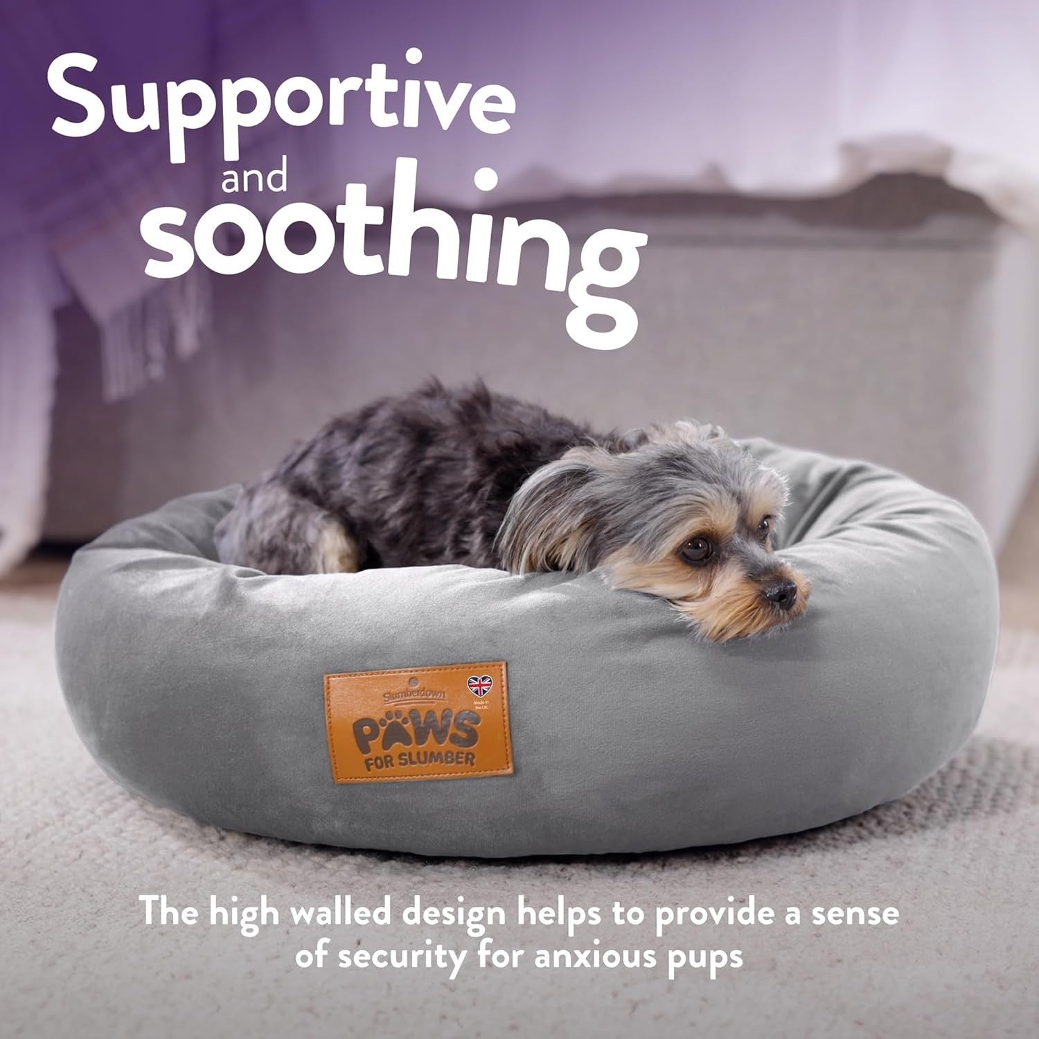 Medium Calming Donut Dog Bed 65cm Washable Non Slip Grey