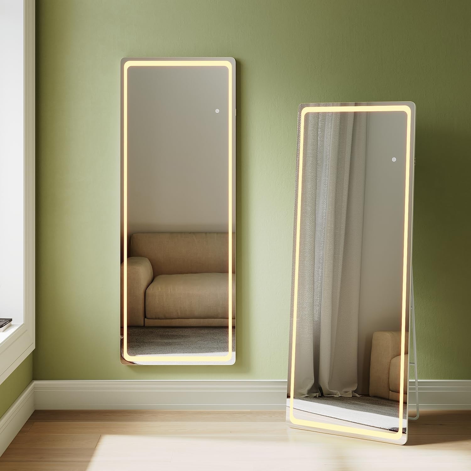 Full Length Mirror with LED Lights 160x60cm – Dimmable & Wall/Floor Mount