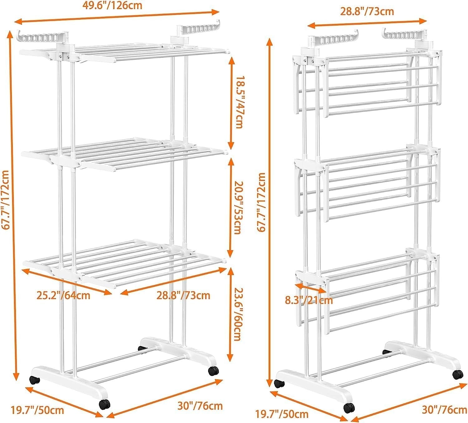 4-Tier Foldable Stainless Steel Clothes Drying Rack White