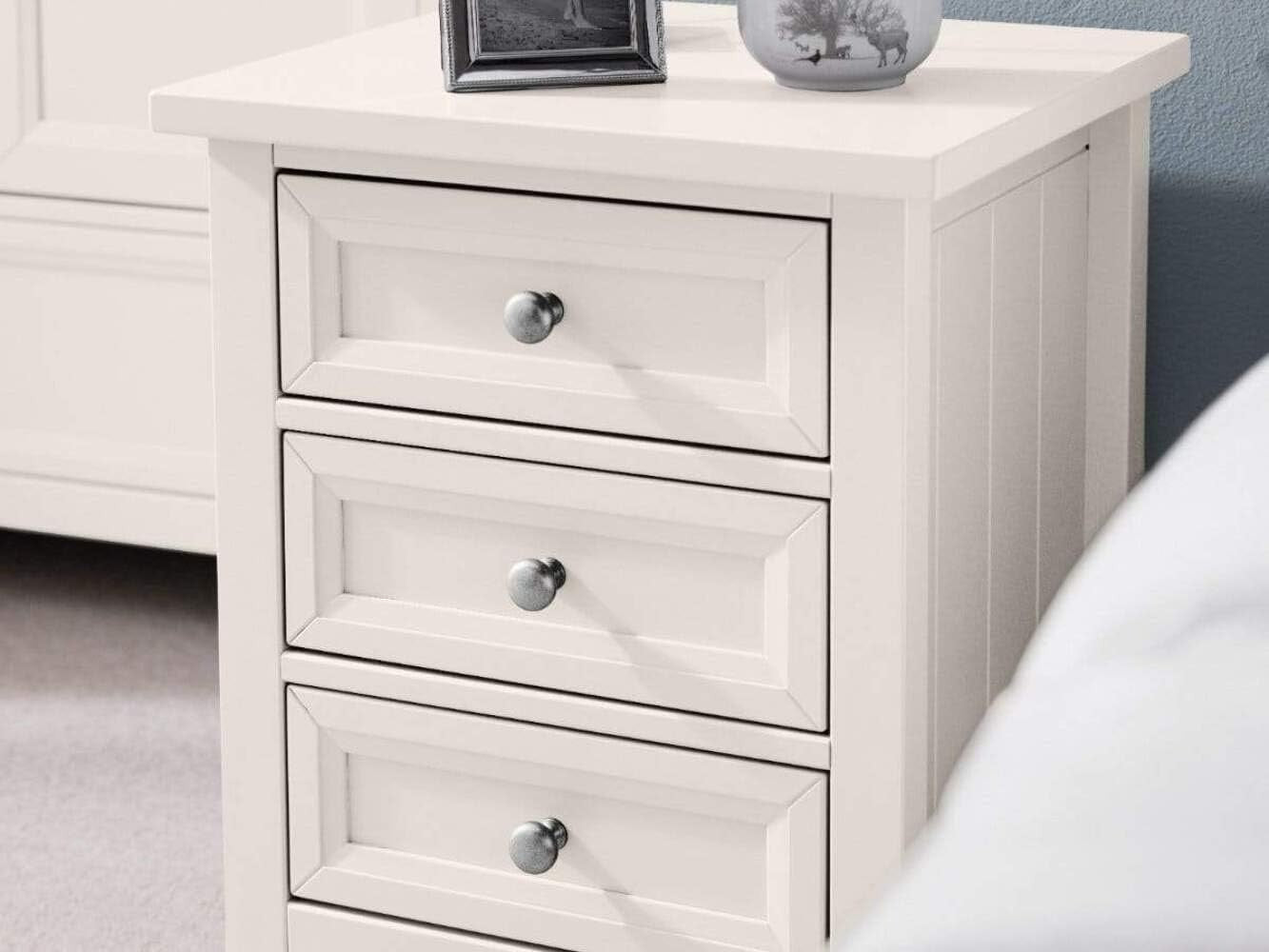 White 3 Drawer Bedside Table, Modern Nightstand with Storage, Bedroom Furniture