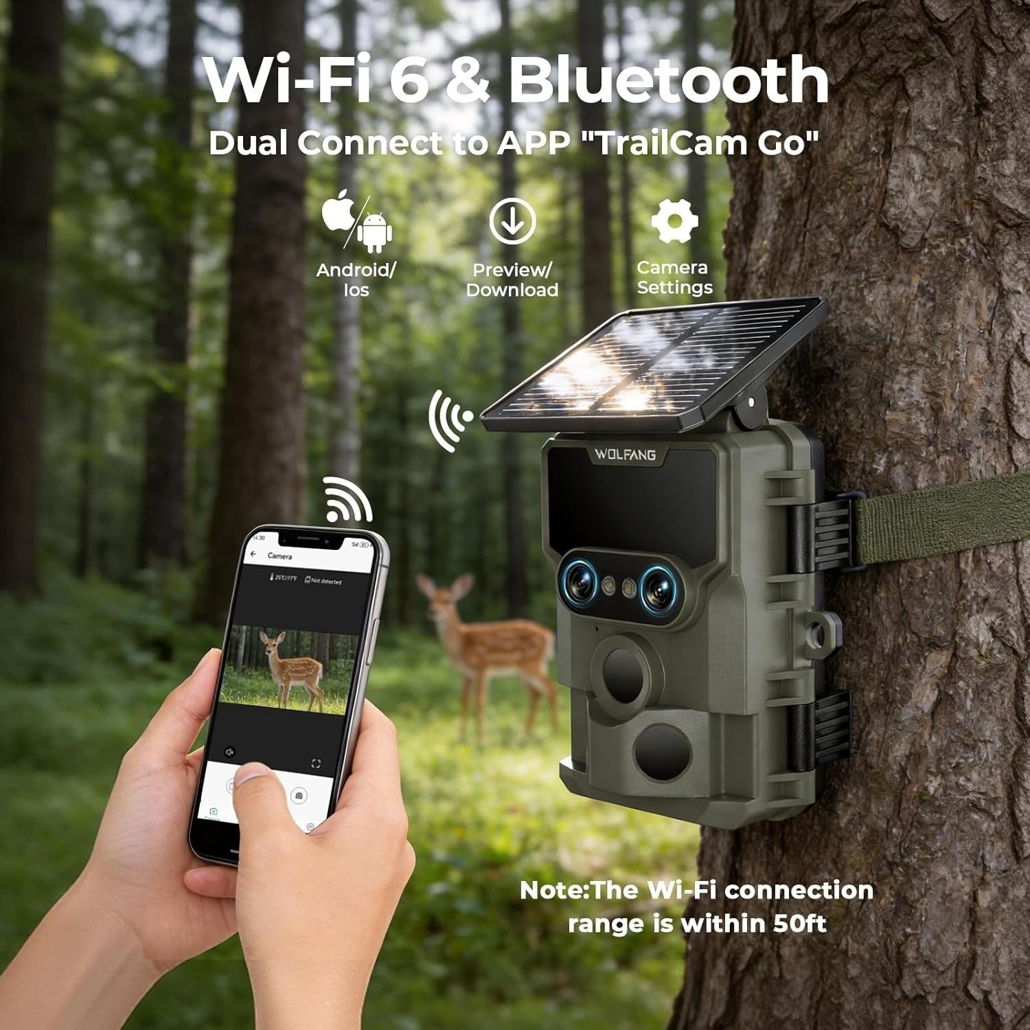 4K 64MP Solar Trail Camera WiFi Wildlife Hunting Cam Night Vision IP66