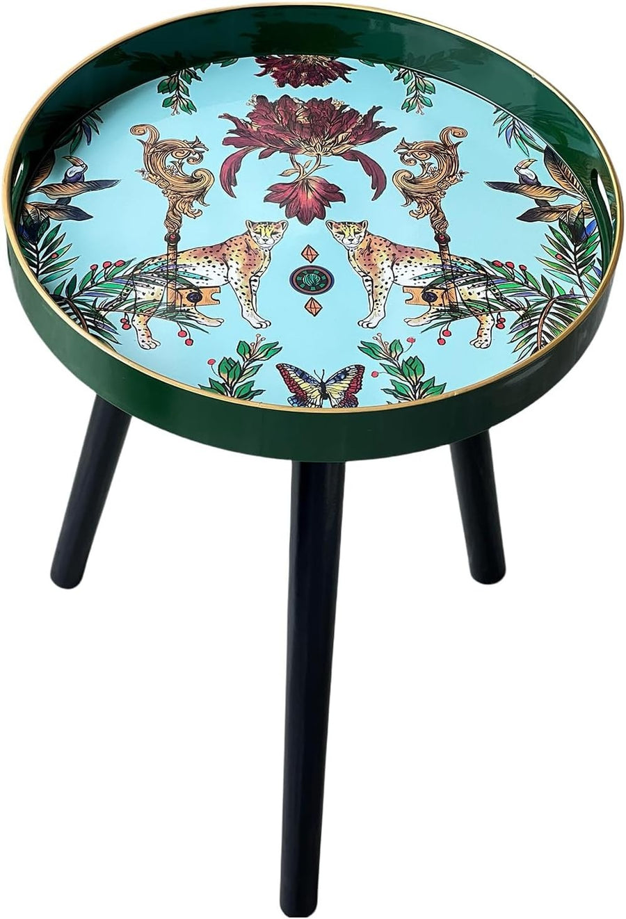 Round Side Table with Detachable Legs – 50x38x38cm Green Leopard