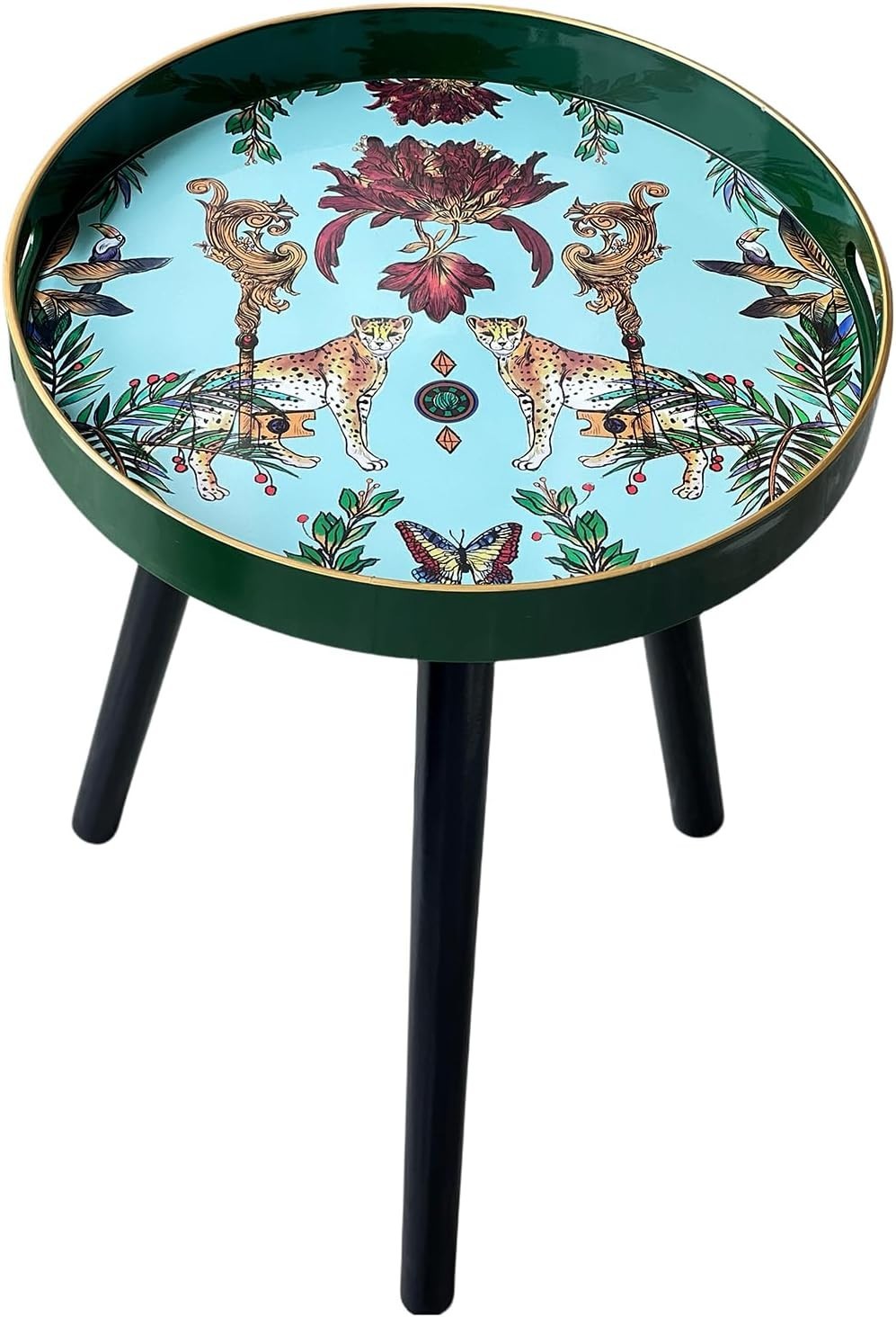 Round Side Table with Detachable Legs – 50x38x38cm Green Leopard
