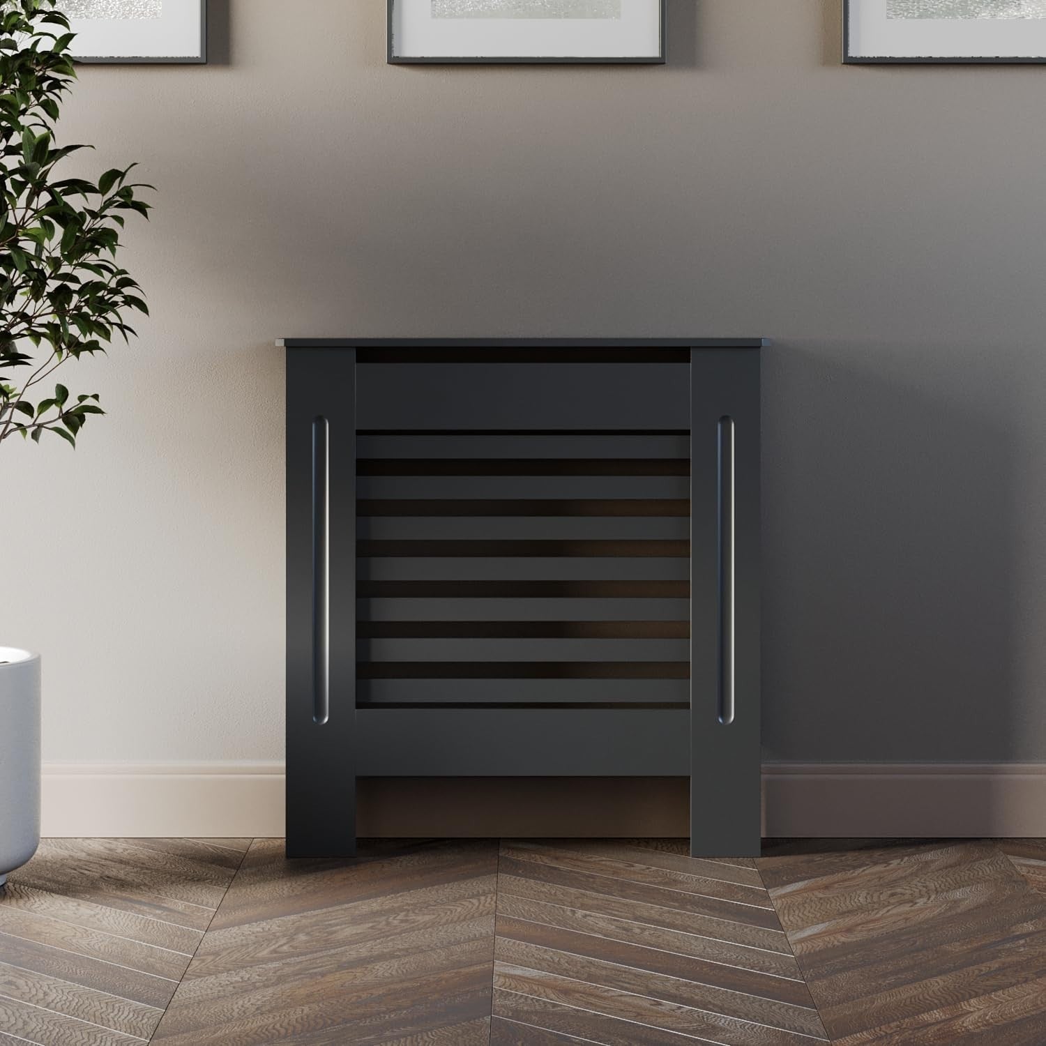 Grey Radiator Cover Modern Horizontal Slat W78xH81.5cm MDF Heater Cabinet