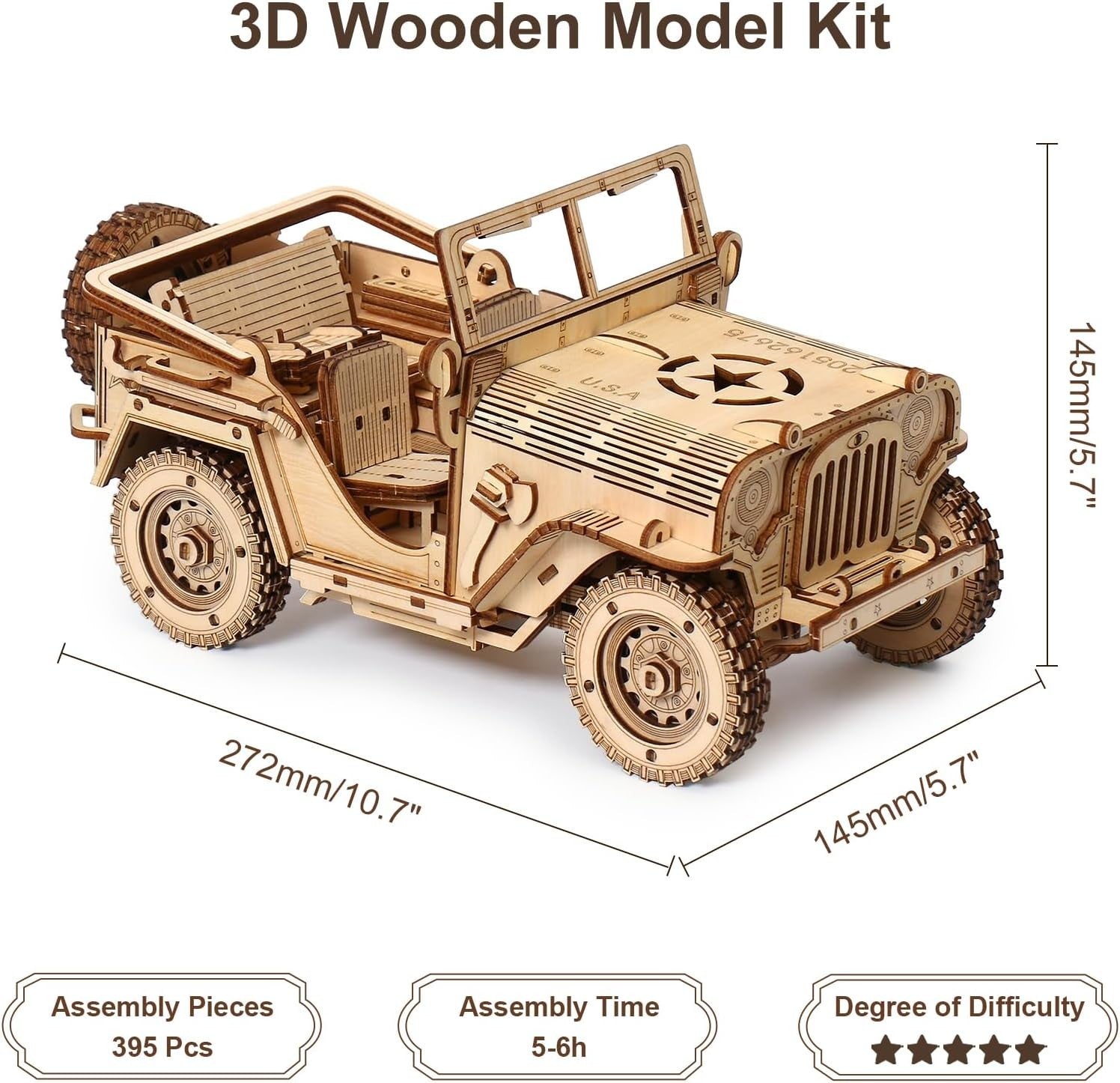 3D Wooden Off Road Car Puzzle DIY Vehicle Model Kit 428PCS STEM Build