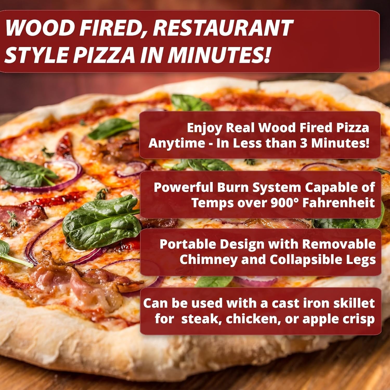 Outdoor Wood Pellet Pizza Oven | Portable BBQ Grill with Chimney & Stone