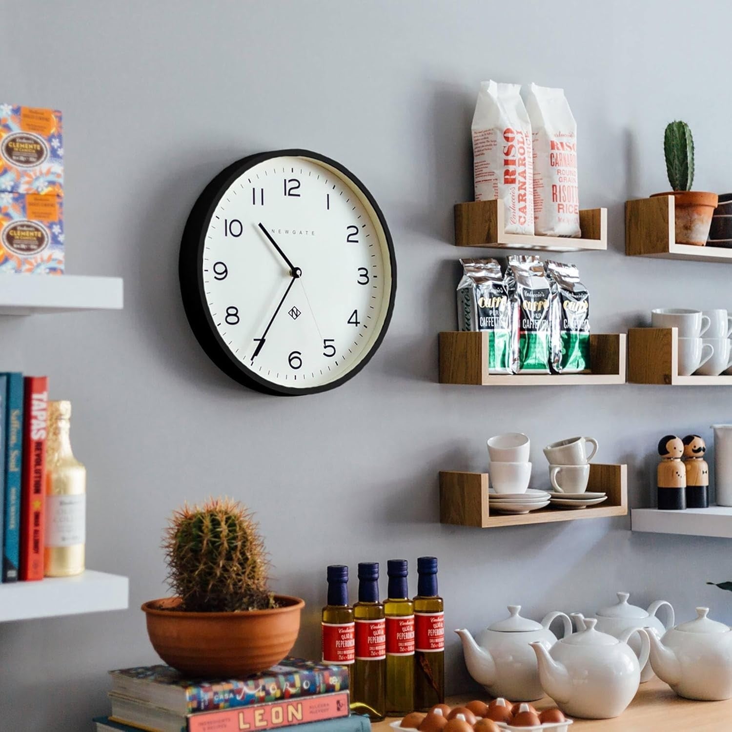 Modern Round Kitchen Wall Clock - Easy Read Numbers, Silent Battery Operated