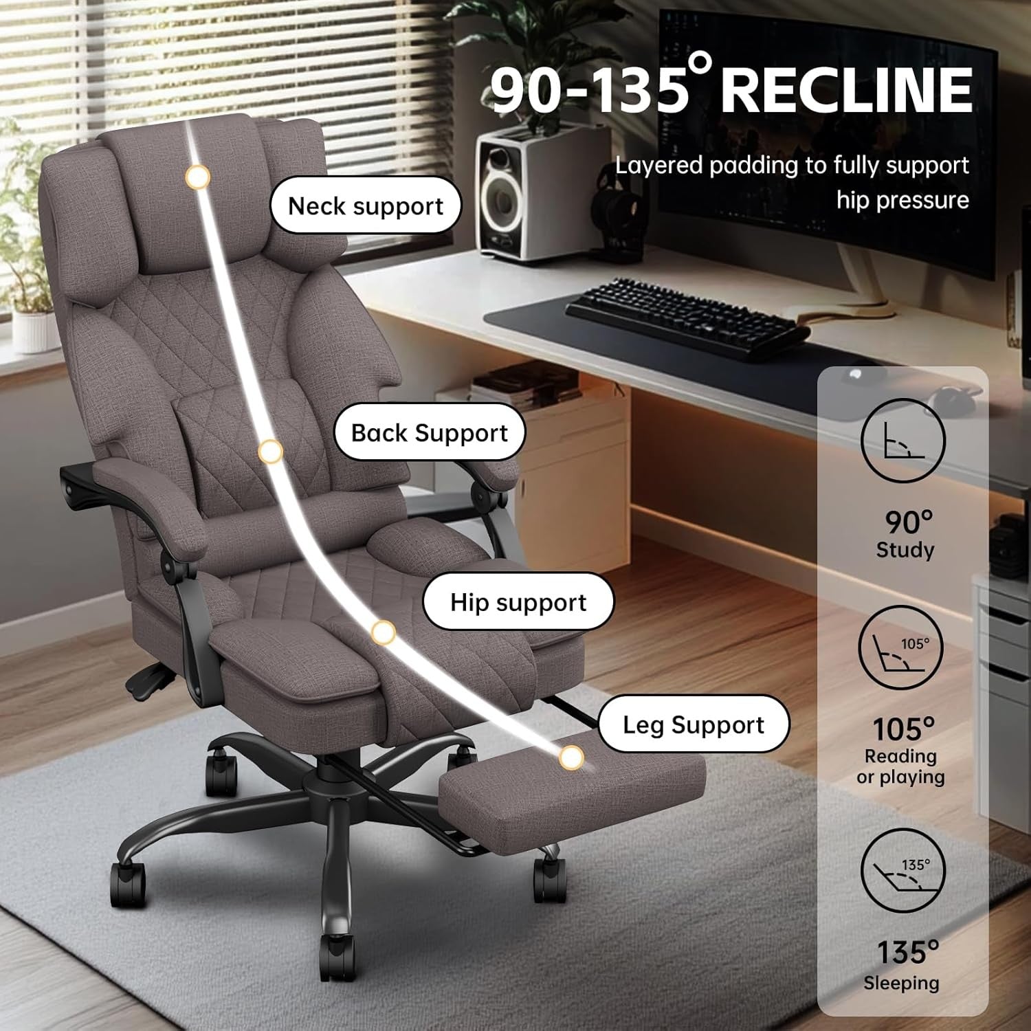Ergonomic Executive Office Chair Recliner with Footrest 350lbs Brown