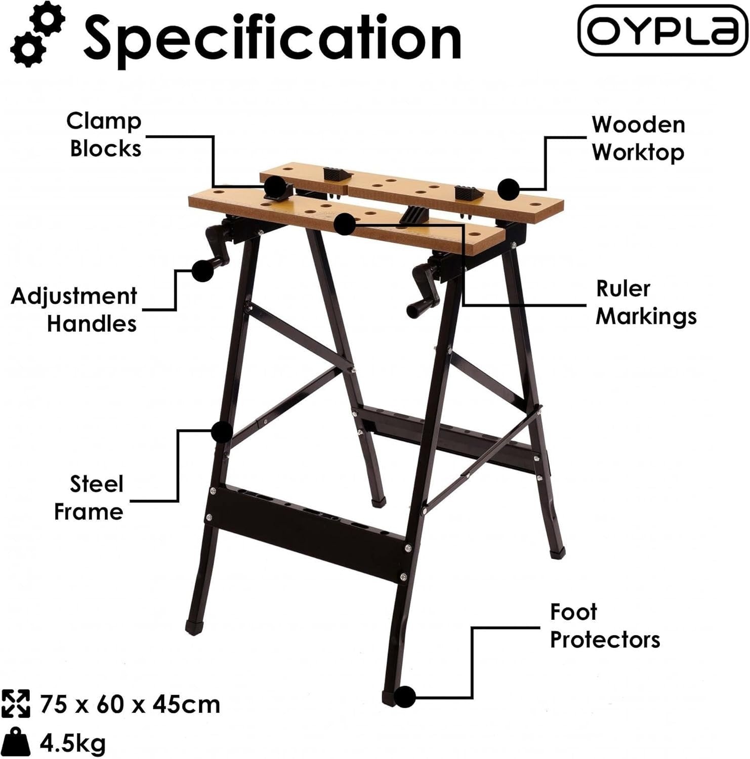 Folding Portable Workbench 100kg Capacity Steel Frame with Rubber Feet 75cm