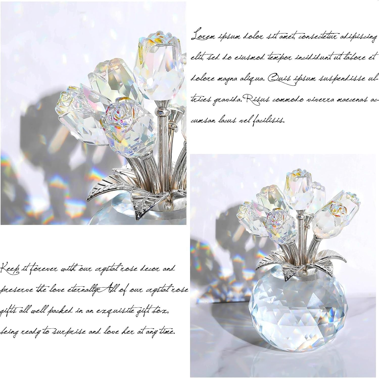 Clear Crystal Rose Bouquet Ornament Gift for Women Mum Birthday Anniversary