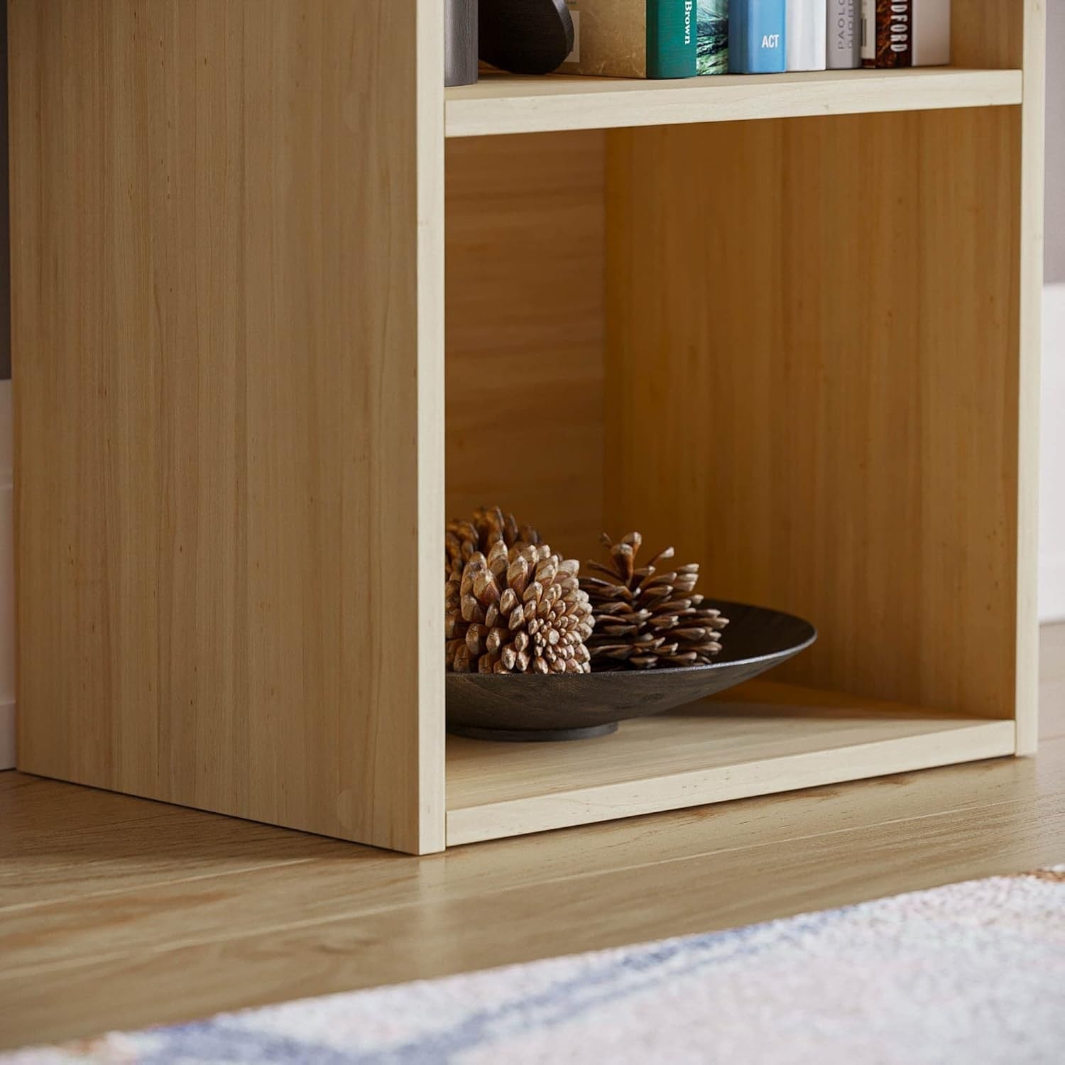 4 Tier Oak Wooden Cube Bookcase Small Storage Shelf for Living Room Office