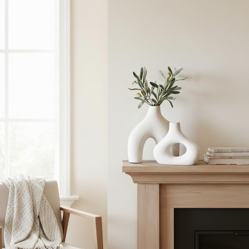 White Ceramic Donut Vase Set Modern Nordic Hollow Home Decor Table Display