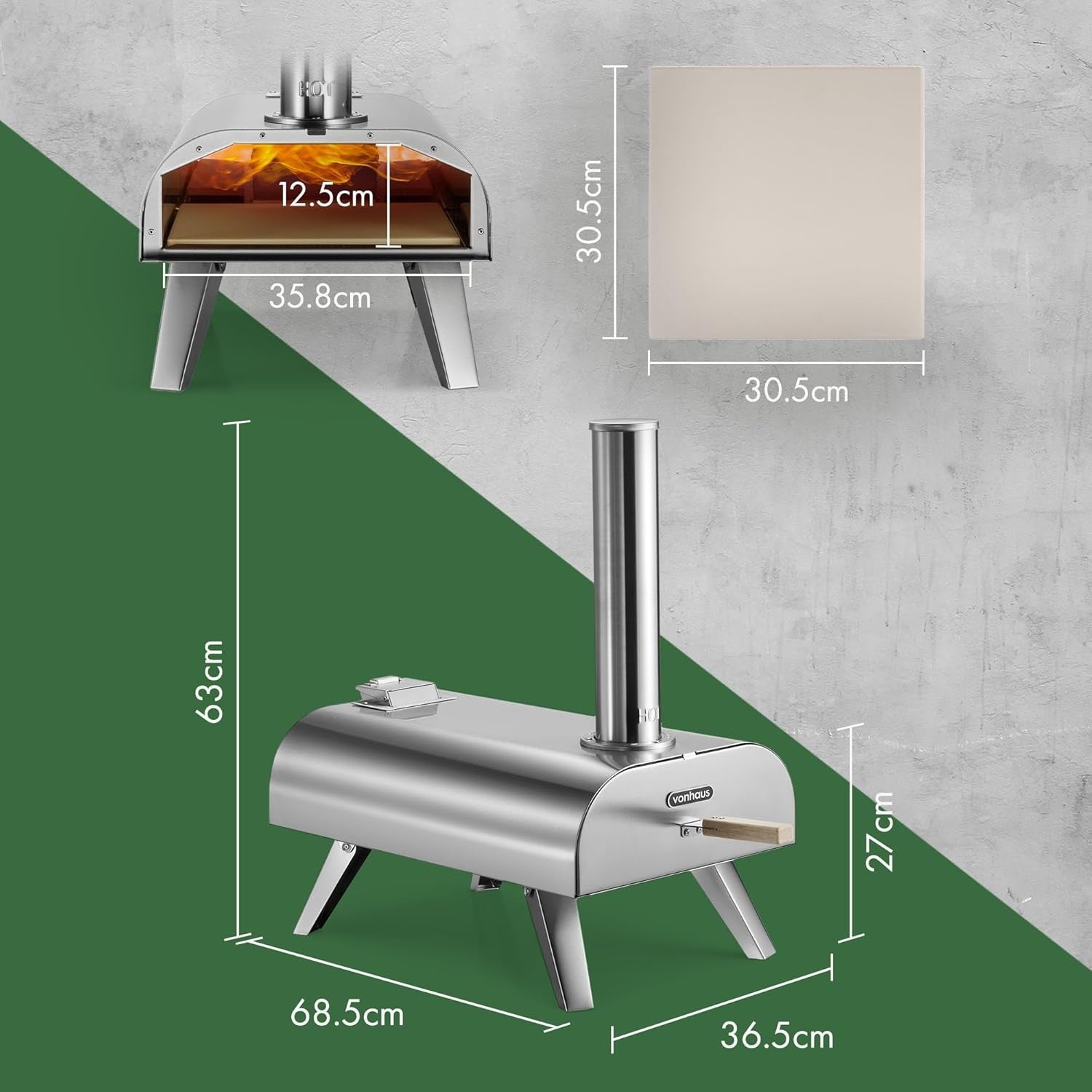 12" Outdoor Wood Fired Pizza Oven Stainless Steel BBQ Smoker with Stone