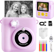 Kids Instant Print Camera Purple 1080P HD Toy with 32GB Card Gift for Girls Boys