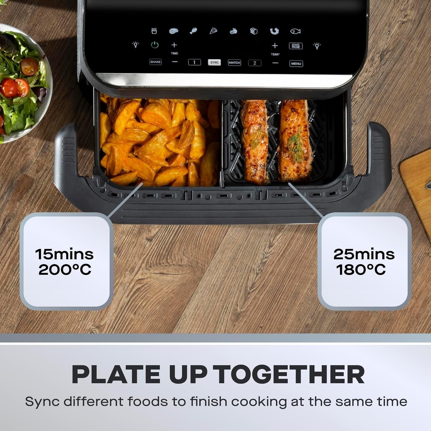 Dual Air Fryer 10L | Mega Drawer Sync Finish Match Cook 8 Presets Healthy Cook