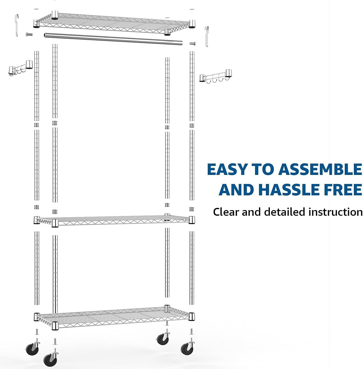Heavy Duty Chrome Garment Rack with Wheels – 3 Tier, 189cm