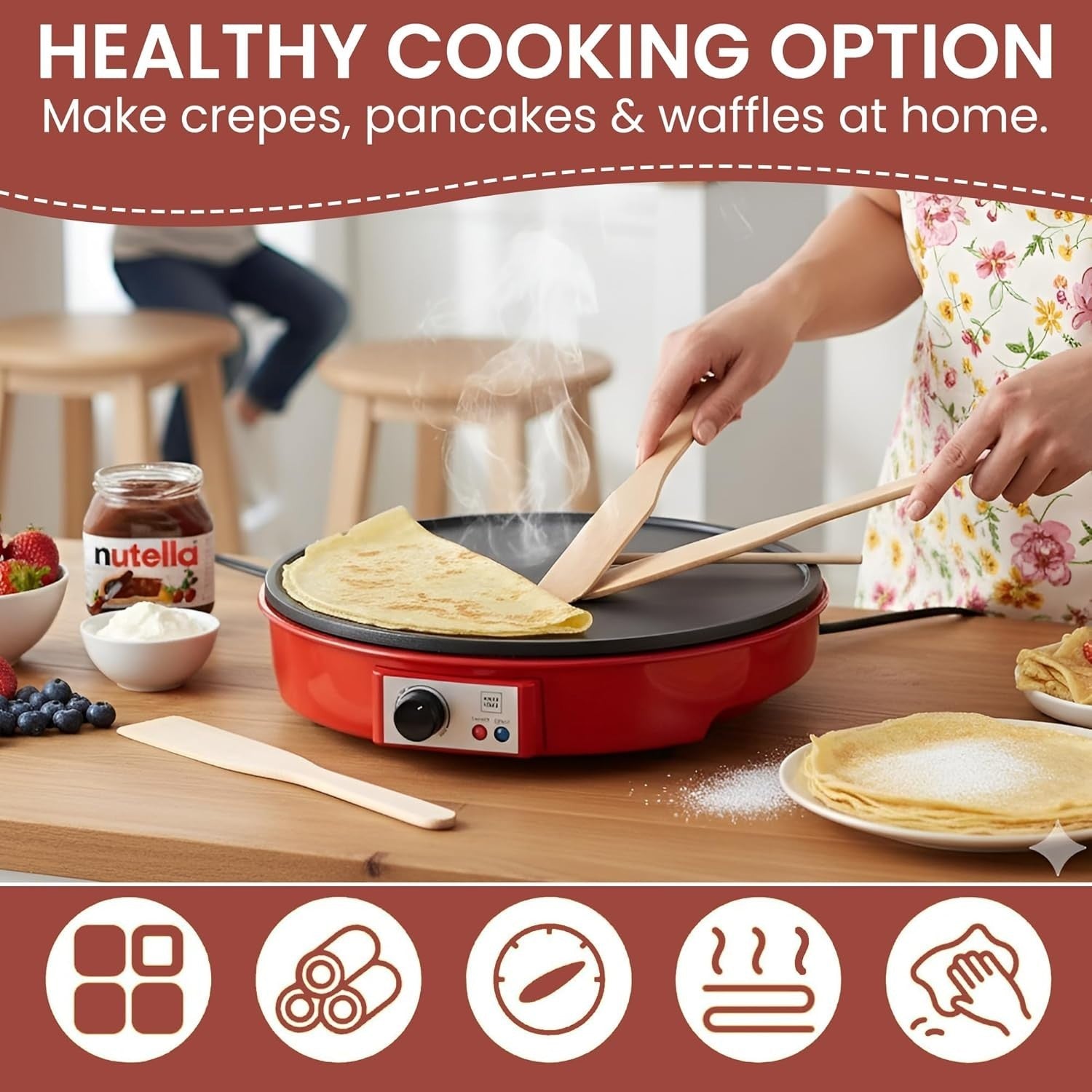 12" Non-Stick Electric Crepe & Pancake Maker 1000W w/ Temp Control