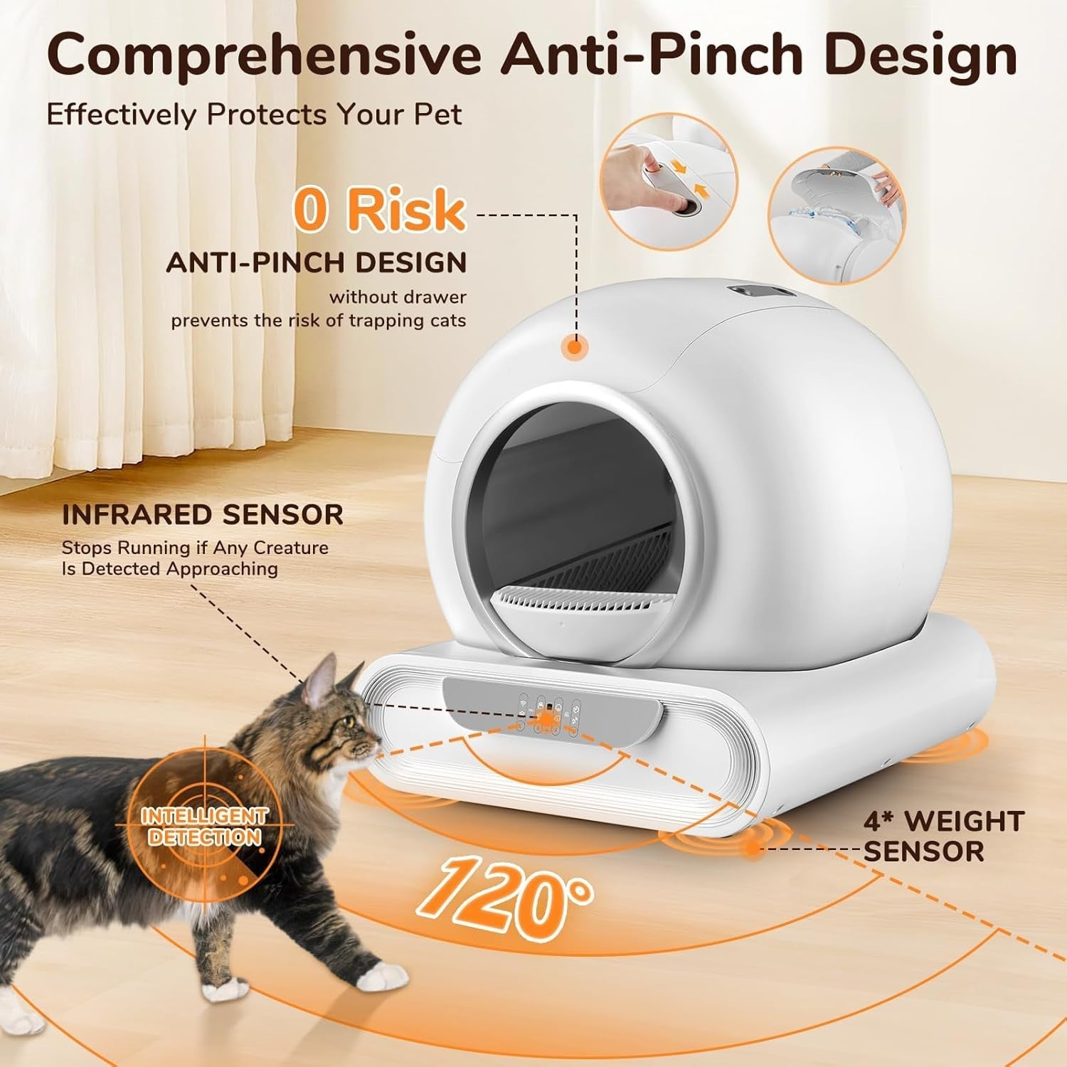 Self Cleaning Cat Litter Box APP Control 65L Multi Cat Odour Free