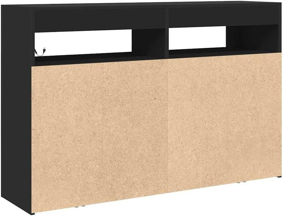 Modern Black LED Illuminated Sideboard Storage Cabinet 3 Doors Dining Room